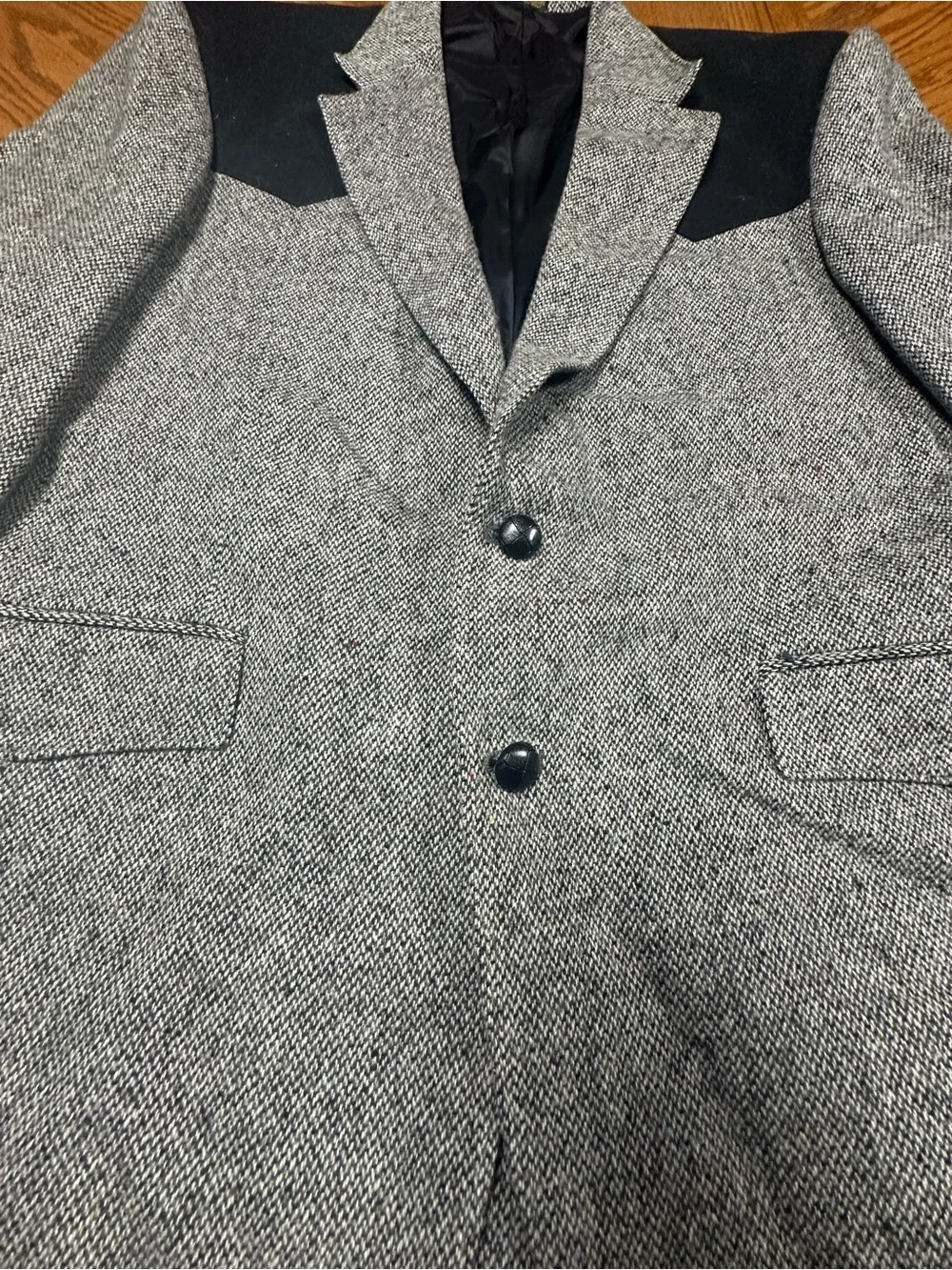 Men's Grey Tweed Blazer with Black Shoulder Panels